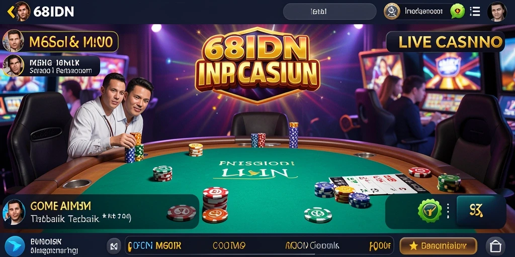 Screenshot gameplay 68IDN menampilkan dealer langsung dan suasana kasino yang mendebarkan.
