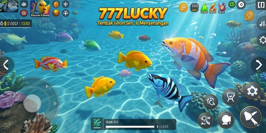 Gameplay seru Tembak Ikan di 777LUCKY dengan ikan berwarna-warni.