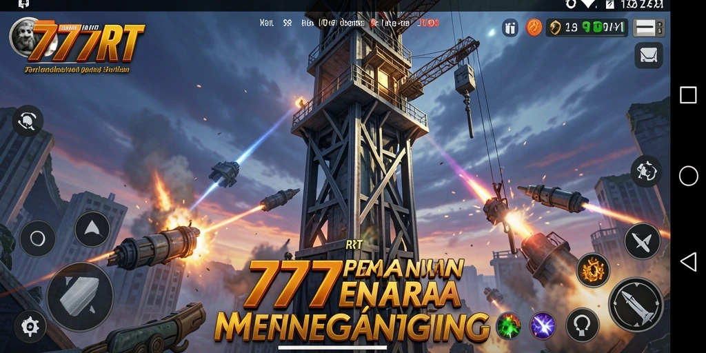 Tampilan aksi epik dalam permainan Tower Defense 777RT.