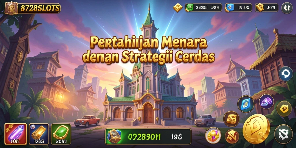 Tampilan menarik dari gameplay 8728SLOTS dalam mempertahankan menara.