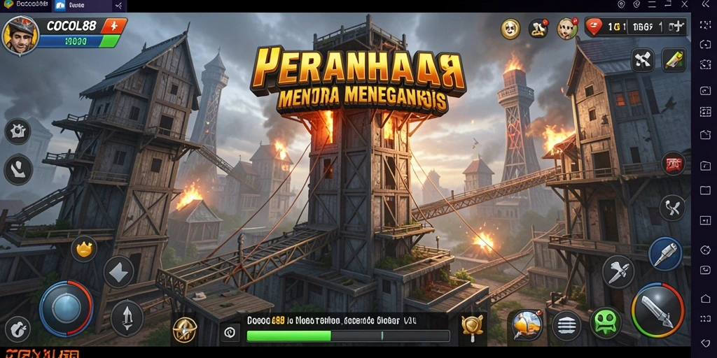 Tampilan gameplay COCOL88 dengan menara yang beragam dan musuh yang menyerang.