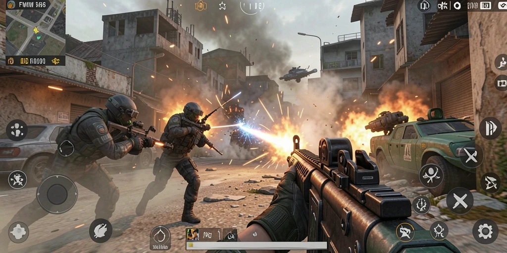 Tampilan gameplay intens dari FW66 dalam misi pertempuran.