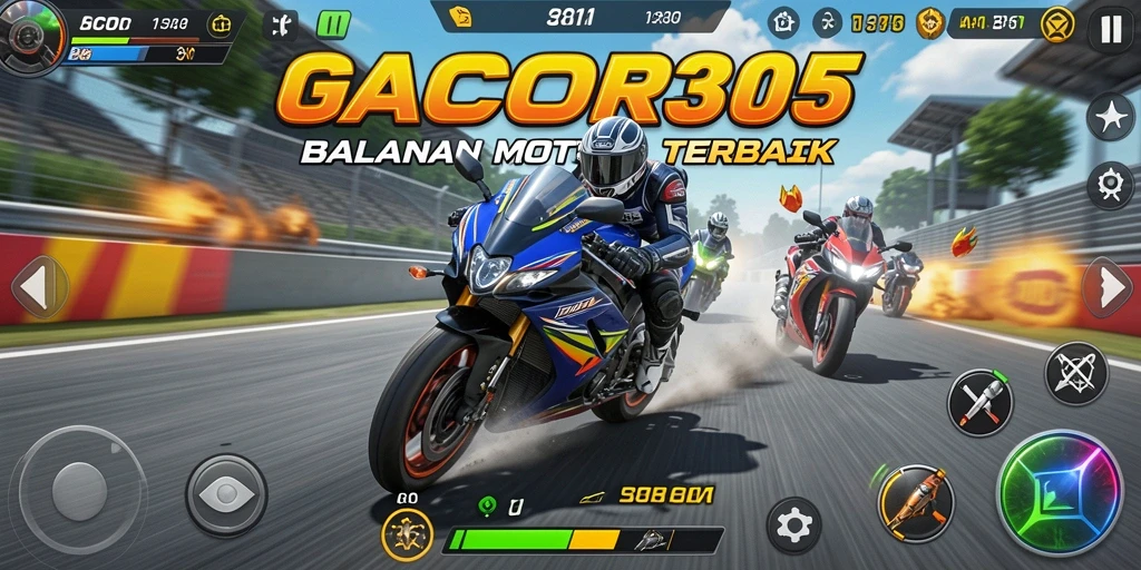 Tampilan gameplay GACOR305 dengan balapan motor yang mendebarkan.
