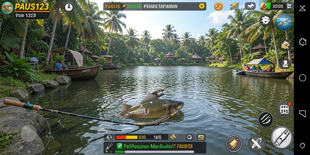 Screenshot dari gameplay PAUS123 menampilkan serunya pengalaman memancing.