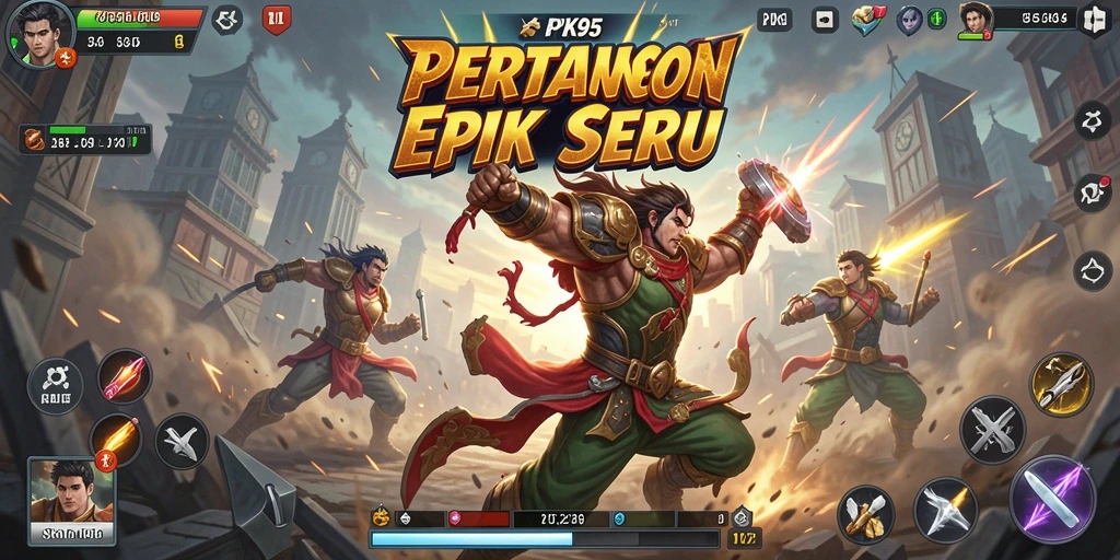 Screenshot utama PK95 menampilkan pertarungan menegangkan antar karakter.