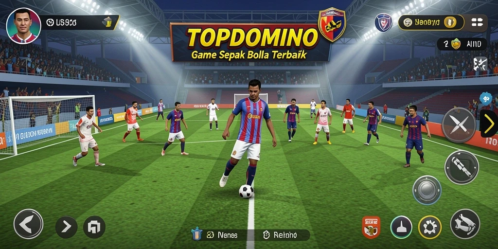 Screenshot gameplay seru dalam TOPDOMINO yang menghadirkan aksi sepak bola.