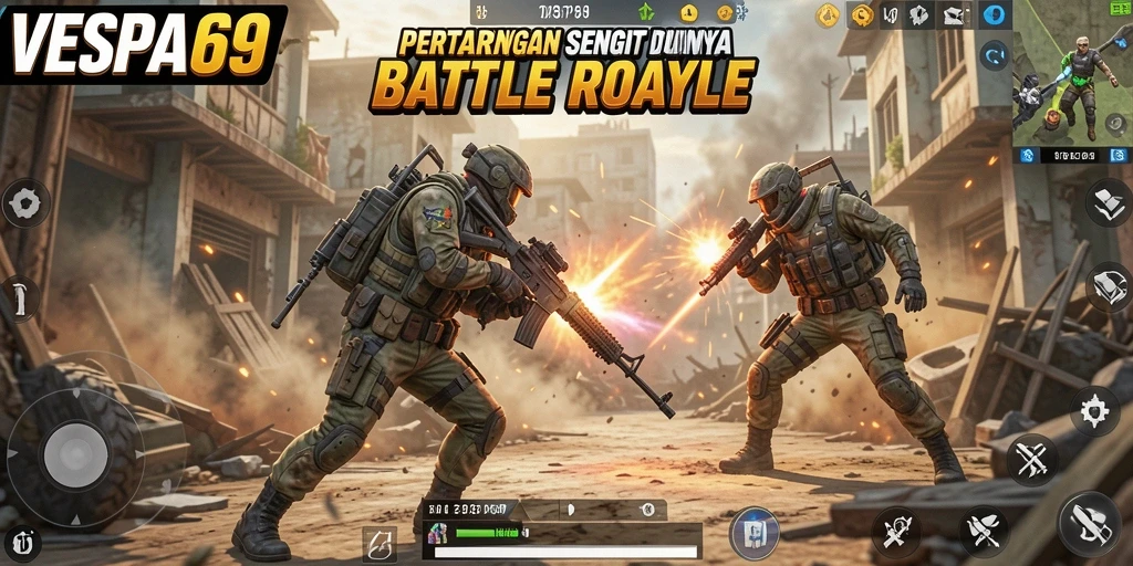 Tampilan mendebarkan dari gameplay VESPA69 dalam pertempuran Battle Royale.